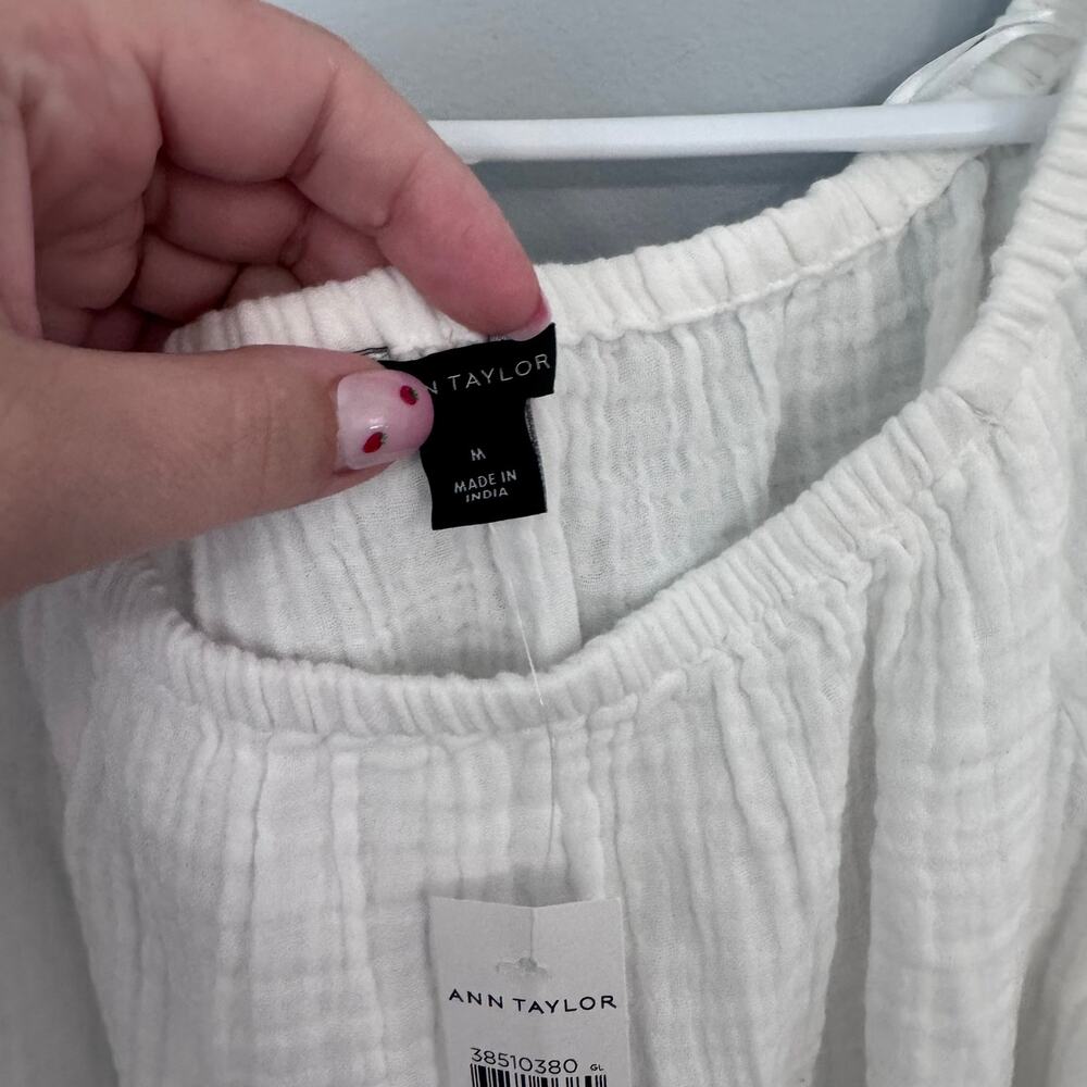 NWT Ann Taylor Gauzy White Crop Top Women's Size Medium 100% Cotton - Picture 4 of 6